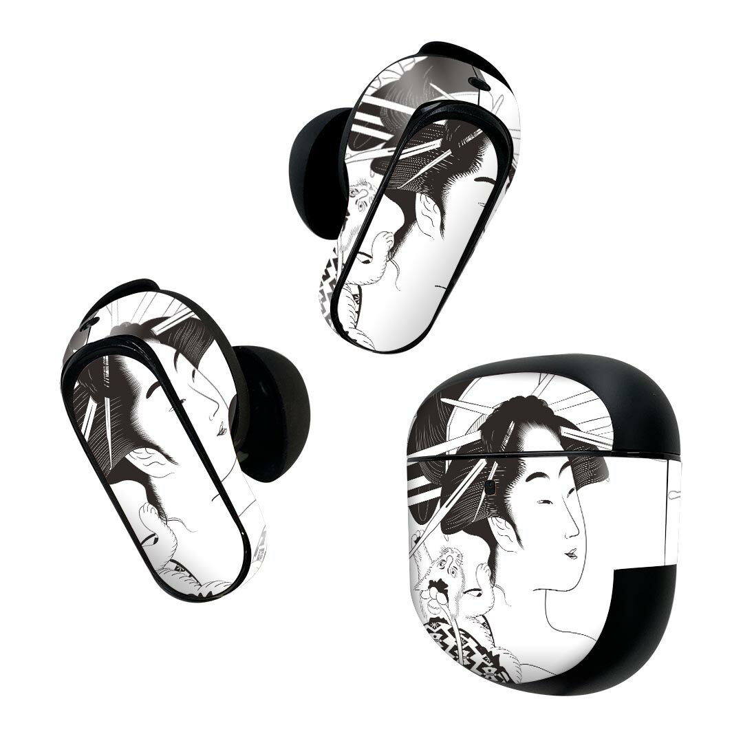 Bose QuietComfort Earbuds II 用 スキンシール ボーズ イヤバッズ2 用　ステッカー　本体3セット ケース1セット 保護 フィルム デコ 和風　和柄　女性 011834
