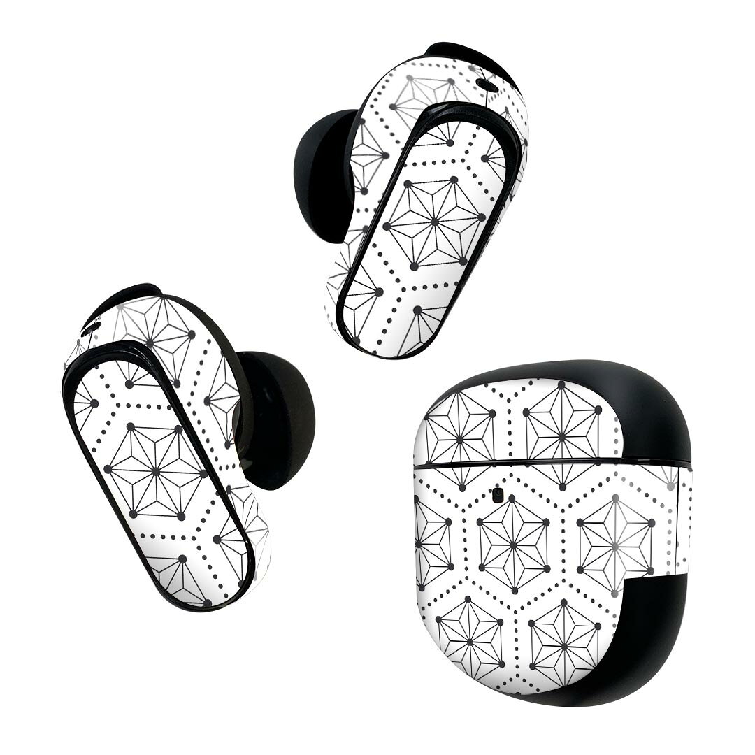 Bose QuietComfort Earbuds II 用 スキンシール ボーズ イヤバッズ2 用　ステッカー　本体3セット ケース1セット 保護 フィルム デコ モノトーン　模様　白黒 012021