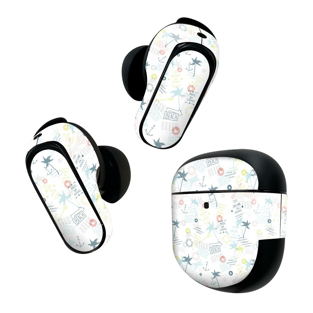 Bose QuietComfort Earbuds II 用 スキンシール ボーズ イヤバッズ2 用 ステッカー 本体3セット ケース1セット 保護 フィルム デコ ヤシの木 矢 ビーチ 012030