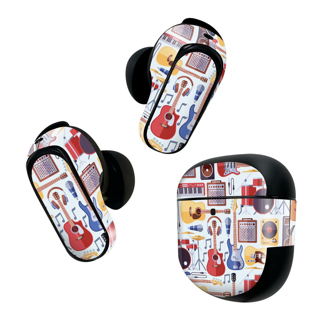 Bose QuietComfort Earbuds II 用 スキンシール ボーズ イヤバッズ2 用 ステッカー 本体3セット ケース1セット 保護 フィルム デコ ギター 音楽 かっこいい 012037