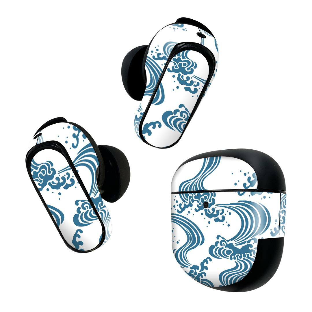 Bose QuietComfort Earbuds II 用 スキンシール ボーズ イヤバッズ2 用　ステッカー　本体3セット ケース1セット 保護 フィルム デコ 波　海　模様 012075