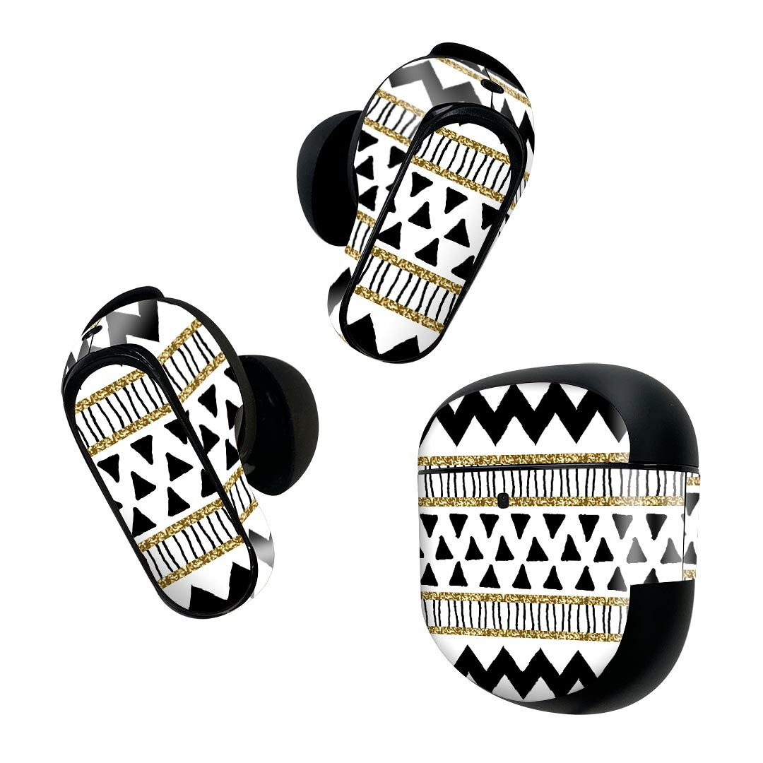 製品名 Bose QuietComfort Earbuds II 専用デザインスキンシール セット内容 Bose QuietComfort Earbuds II 専用シール　イヤホン（左右）3枚、充電ケース用シール 1枚AirPods第3世代専用です。第1?2世代、Proシリーズには対応していません。 商品特徴 再剥離性シートを素材に採用し、細かな位置調整がしやすく貼り直しが容易です。また、エアフリーでもありますので気泡が簡単に逃げるので、キレイに貼ることができます。専用の業務プリンターを使い、商品画像と遜色のない美しい印刷仕上がり。 注意事項 画像はサンプルですので、ご覧の環境によっては多少色味に違いを感じる場合がございます。 イメージと違った、モニターと色味が異なるという理由での交換や返金はご対応出来かねます。スキンシールのみの販売で、機器本体や充電ケース本体は付属しません。シワができた場合、ドライヤーなどで軽く温め、外側に向けてシワを伸ばすように貼ってください。初回貼付時の位置調整や貼り直しは可能ですが、しっかりと押し付けて接着させた後の再剥離、再利用は保証しておりません。また接着部に油分や汚れが付着しますと角の部分は剥がれやすくなりますので、貼付時はあまり触れないようにご注意ください。無地のセミグロスシートにデザインをプリントした商品で、デコなどの加工はございません。 凹凸や光沢があるように見えたり布地や金属を素材にしたように見える商品もありますが、デザインの図版によるものです。印刷時に微妙な画像のズレが生じる場合がございます。ご注文後に1点1点制作する受注生産品の為、不良品以外のご返品や交換は固くお断りします。 商品発送 完全受注生産のハンドメイド商品となりますので、既製品と比べて発送までお時間を頂いています。 基本的に決済確認後2~3営業日、最大で10営業日での発送となります。繁忙期や休業日明けの場合はさらに時間がかかる場合があります。 その際には別途メールにてご連絡致します。メール便の場合、発送日から到着までに2?4日ほどかかる場合が多く、紛失などの保障もご対応できかねます。あらかじめご了承下さい。