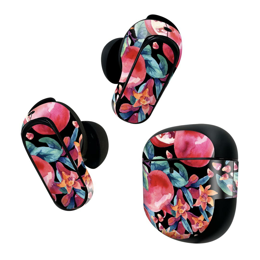 Bose QuietComfort Earbuds II 用 スキンシール ボーズ イヤバッズ2 用 ステッカー 本体3セット ケース1セット 保護 フィルム デコ 果物 黒 緑 012112