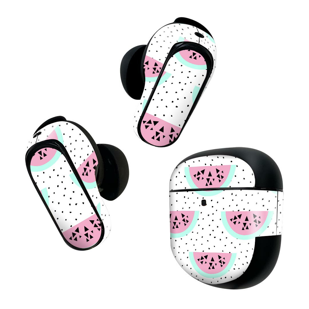 Bose QuietComfort Earbuds II 用 スキンシール ボーズ イヤバッズ2 用　ステッカー　本体3セット ケース1セット 保護 フィルム デコ スイカ　ドット　夏 012153