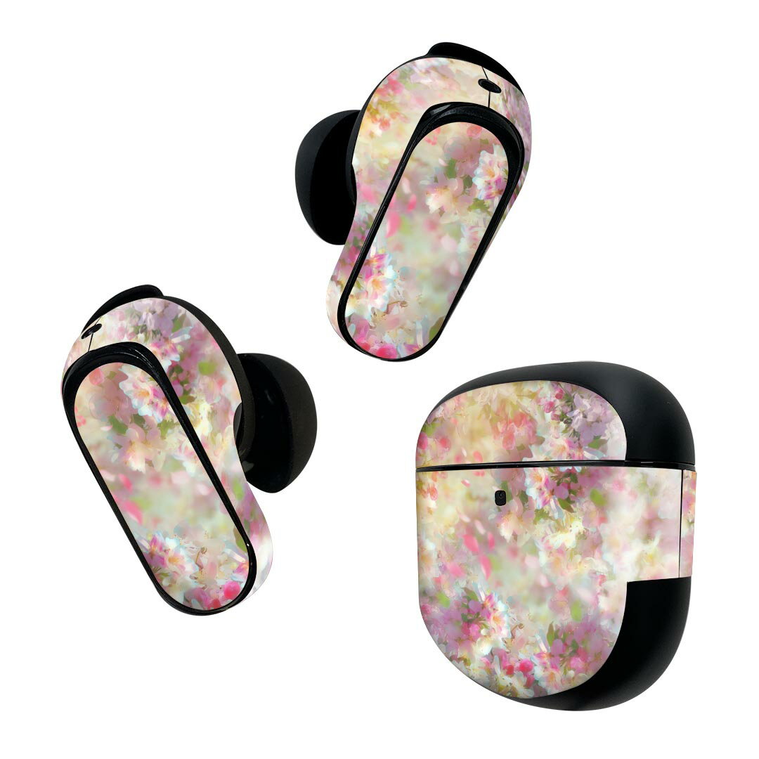Bose QuietComfort Earbuds II 用 スキンシール ボーズ イヤバッズ2 用 ステッカー 本体3セット ケース1セット 保護 フィルム デコ 花 さくら ピンク 012211