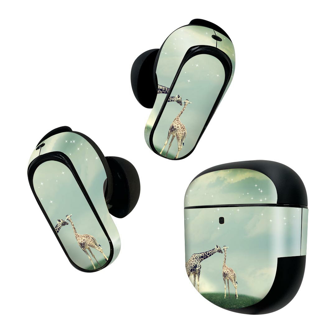 Bose QuietComfort Earbuds II 用 スキンシール ボーズ イヤバッズ2 用　ステッカー　本体3セット ケース1セット 保護 フィルム デコ きりん　景色　空 012289