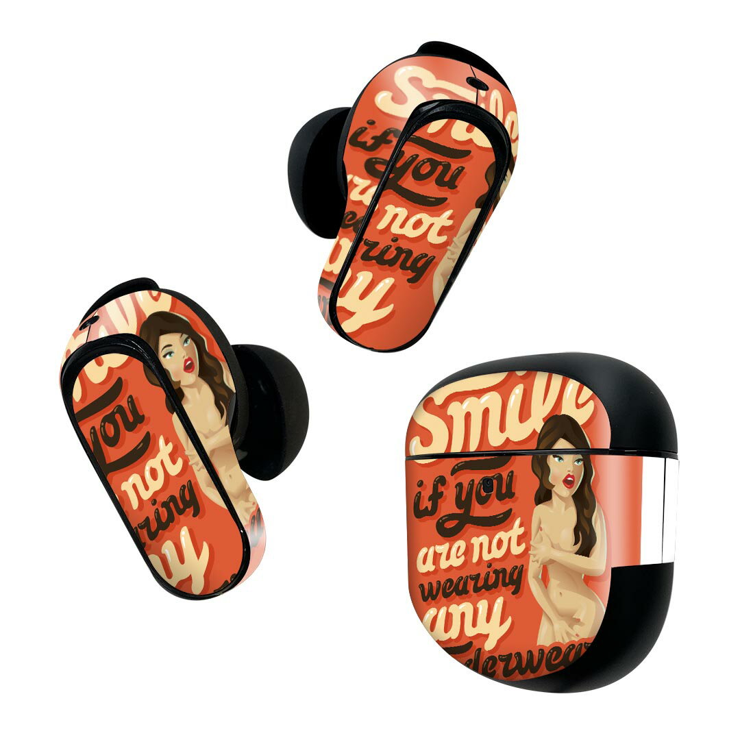 Bose QuietComfort Earbuds II 用 スキンシール ボーズ イヤバッズ2 用 ステッカー 本体3セット ケース1セット 保護 フィルム デコ 女性 英語 012323