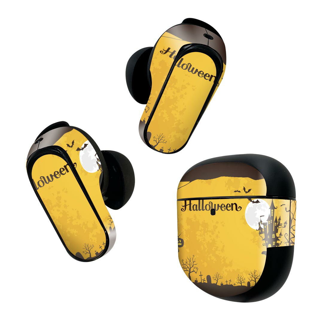 Bose QuietComfort Earbuds II 用 スキンシール ボーズ イヤバッズ2 用 ステッカー 本体3セット ケース1セット 保護 フィルム デコ ハロウィン オレンジ おばけ 012343