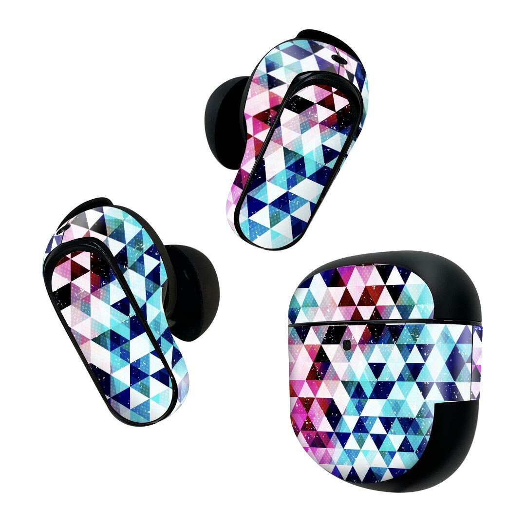 Bose QuietComfort Earbuds II 用 スキンシール ボーズ イヤバッズ2 用　ステッカー　本体3セット ケース1セット 保護 フィルム デコ ピンク　青　三角 012419