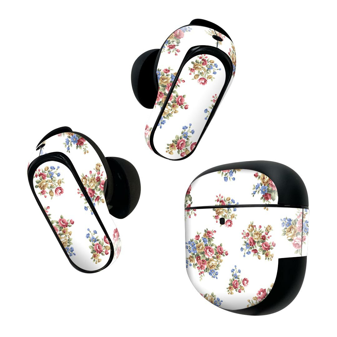 Consumable Goods, Various Parts - Bose QuietComfort Earbuds II 用 スキンシール ボーズ イヤバッズ2 用　ステッカー　本体3セット ケース1セット 保護 フィルム デコ 花柄　花　白 012441