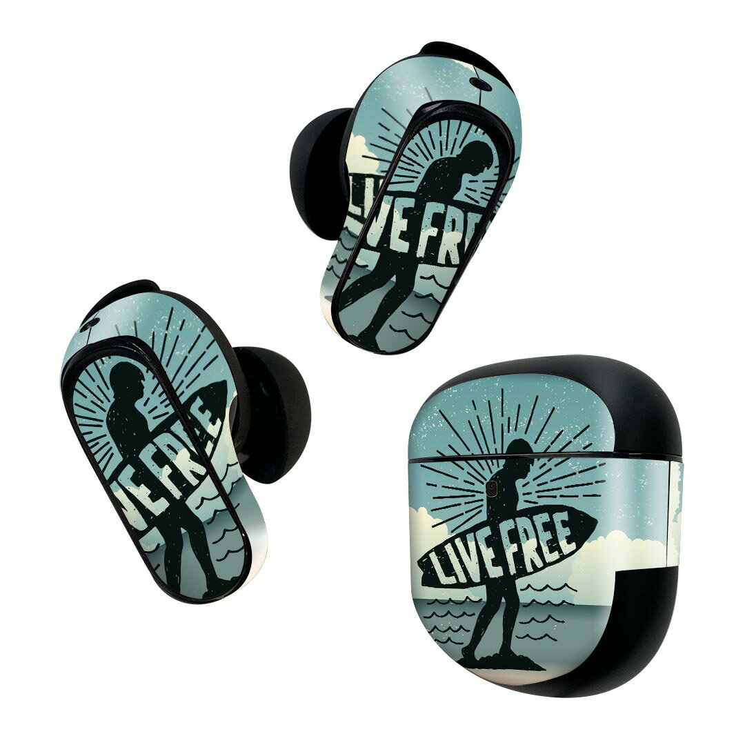 Bose QuietComfort Earbuds II 用 スキンシール ボーズ イヤバッズ2 用　ステッカー　本体3セット ケース1セット 保護 フィルム デコ サーフ　海　英字 012496
