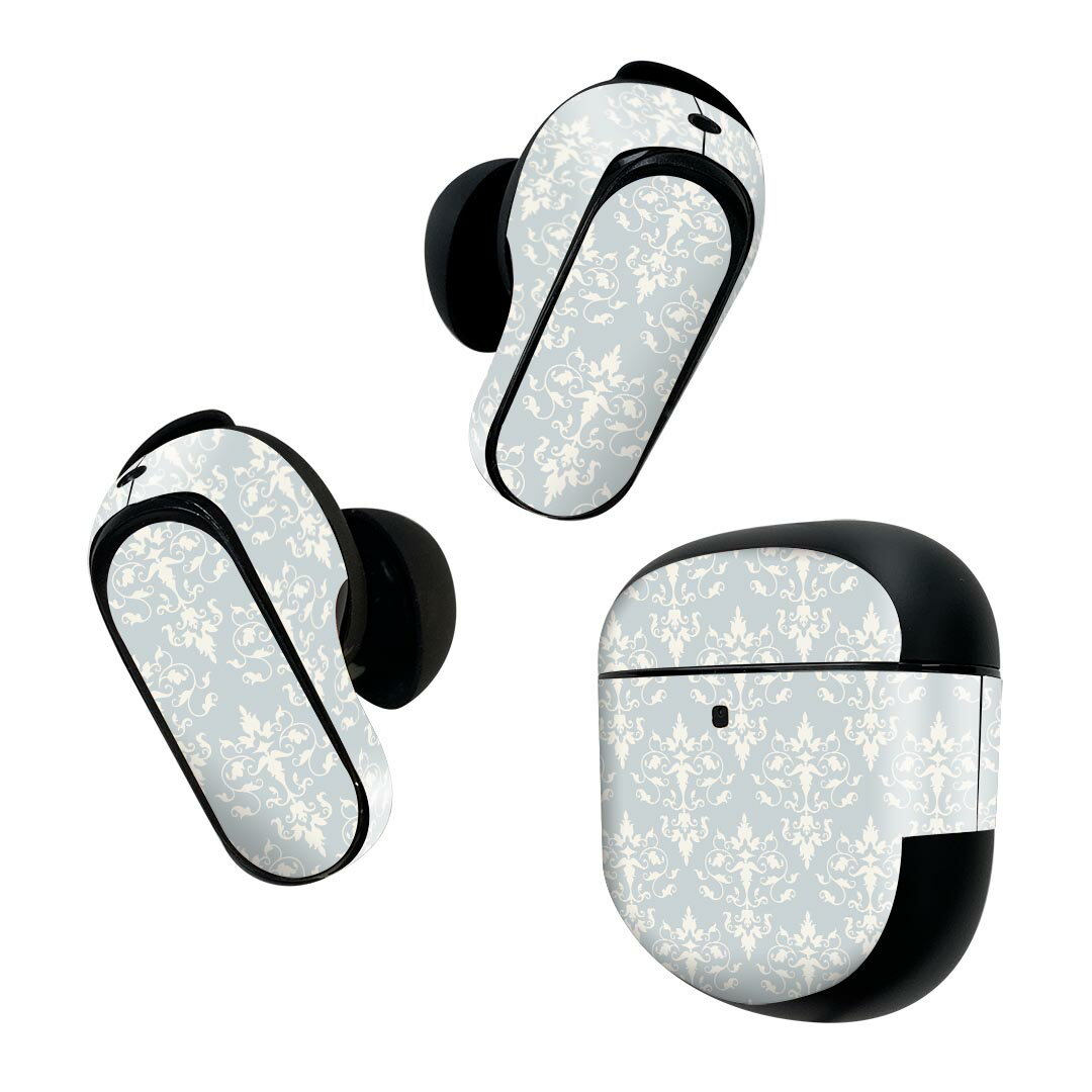 Bose QuietComfort Earbuds II 用 スキンシール ボーズ イヤバッズ2 用 ステッカー 本体3セット ケース1セット 保護 フィルム デコ ダマスク 北欧 柄 012530
