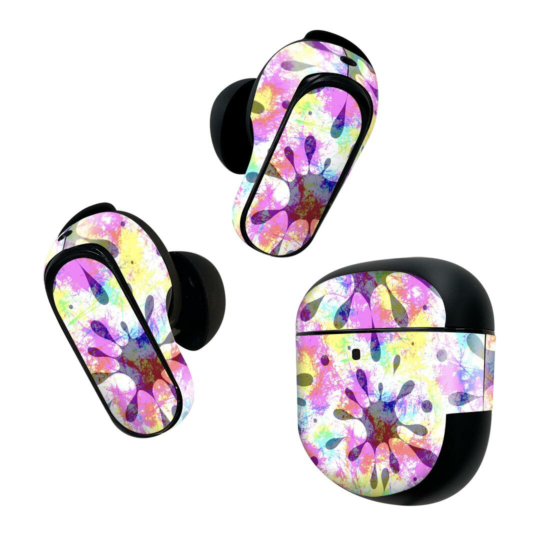 Bose QuietComfort Earbuds II 用 スキンシール ボーズ イヤバッズ2 用 ステッカー 本体3セット ケース1セット 保護 フィルム デコ カラフル ペイント 花火 012603