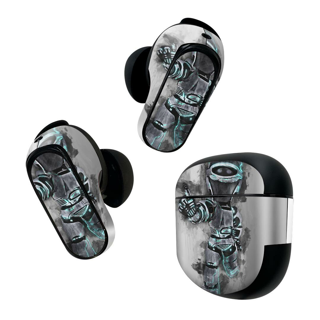Bose QuietComfort Earbuds II 用 スキンシール ボーズ イヤバッズ2 用　ステッカー　本体3セット ケース1セット 保護 フィルム デコ ロボット　かっこいい　イラスト 012629