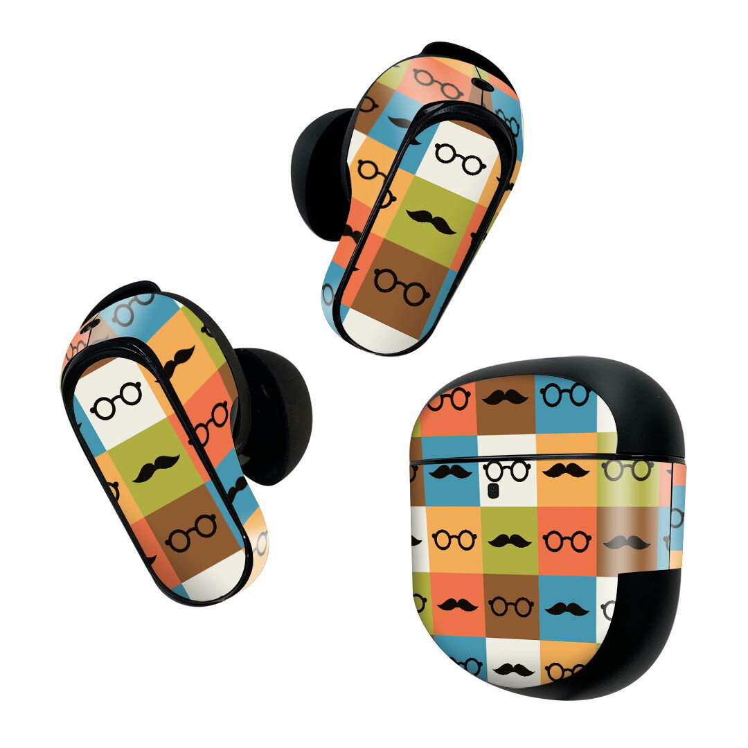 Bose QuietComfort Earbuds II 用 スキンシール ボーズ イヤバッズ2 用　ステッカー　本体3セット ケース1セット 保護 フィルム デコ 眼鏡　ヒゲ　モノグラム 012686