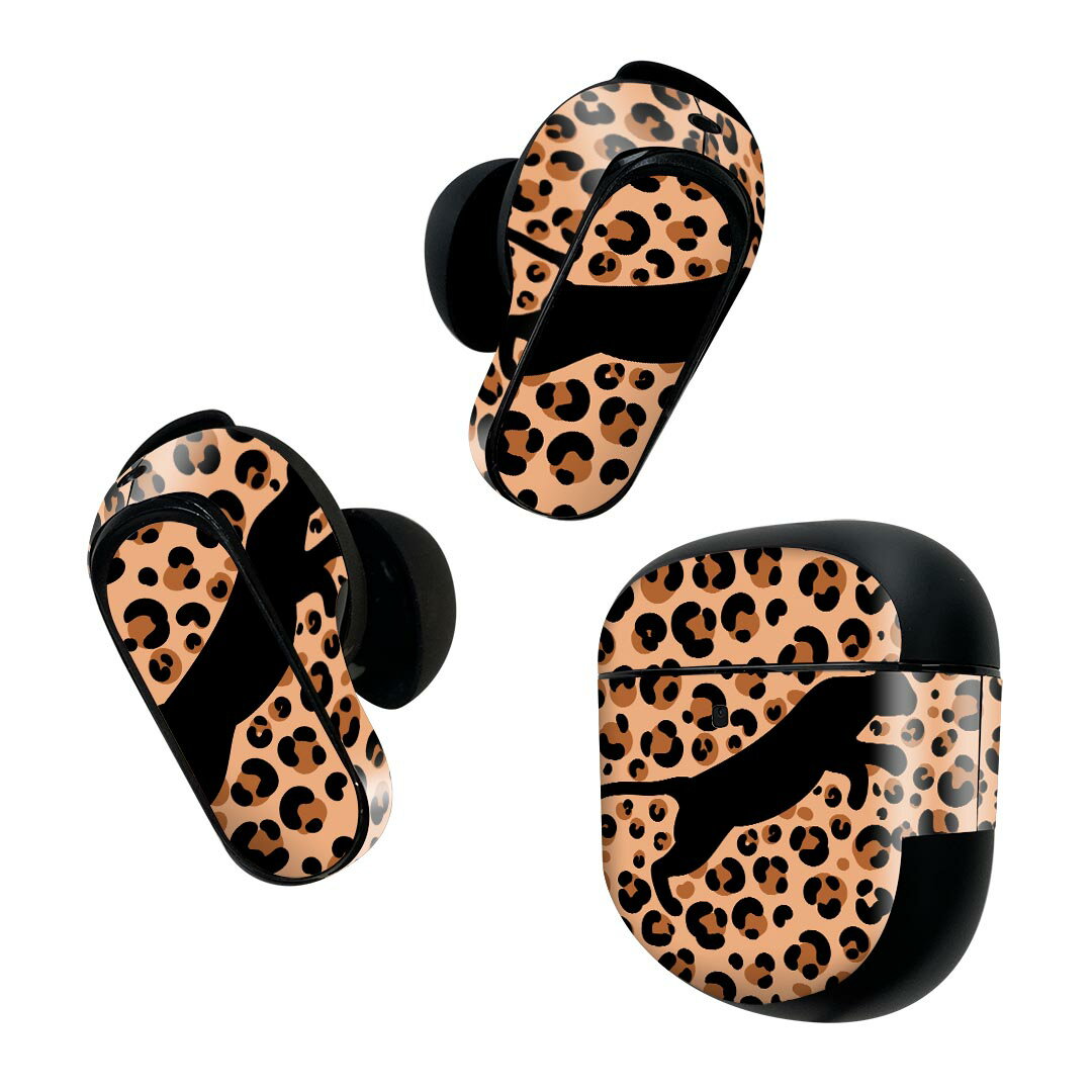 Bose QuietComfort Earbuds II 用 スキンシール ボーズ イヤバッズ2 用　ステッカー　本体3セット ケース1セット 保護 フィルム デコ 豹　ヒョウ柄　シルエット 012734