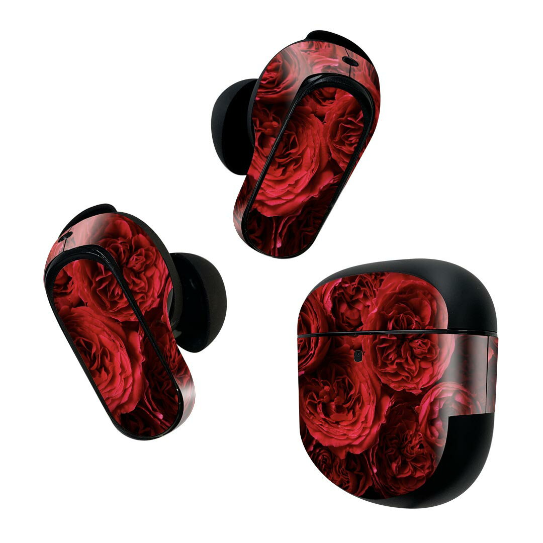 Bose QuietComfort Earbuds II 用 スキンシール ボーズ イヤバッズ2 用 ステッカー 本体3セット ケース1セット 保護 フィルム デコ バラ 花 赤 012764