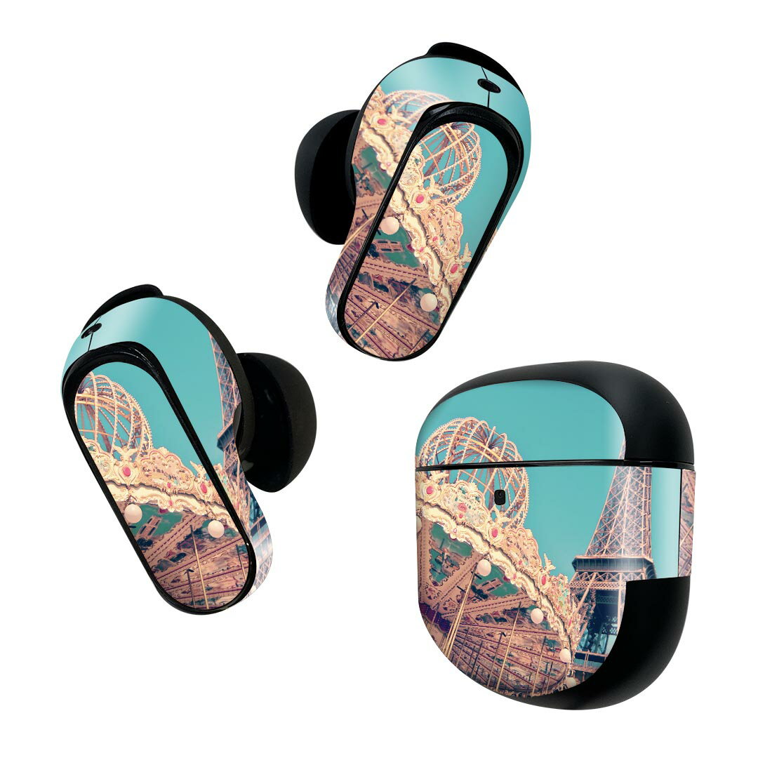 Bose QuietComfort Earbuds II 用 スキンシール ボーズ イヤバッズ2 用　ステッカー　本体3セット ケース1セット 保護 フィルム デコ 写真　建物　メリーゴーランド 012841(2.0)