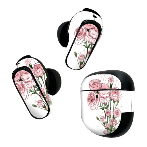 Bose QuietComfort Earbuds II 用 スキンシール ボーズ イヤバッズ2 用 ステッカー 本体3セット ケース1セット 保護 フィルム デコ 母の日 カーネーション 花 012927