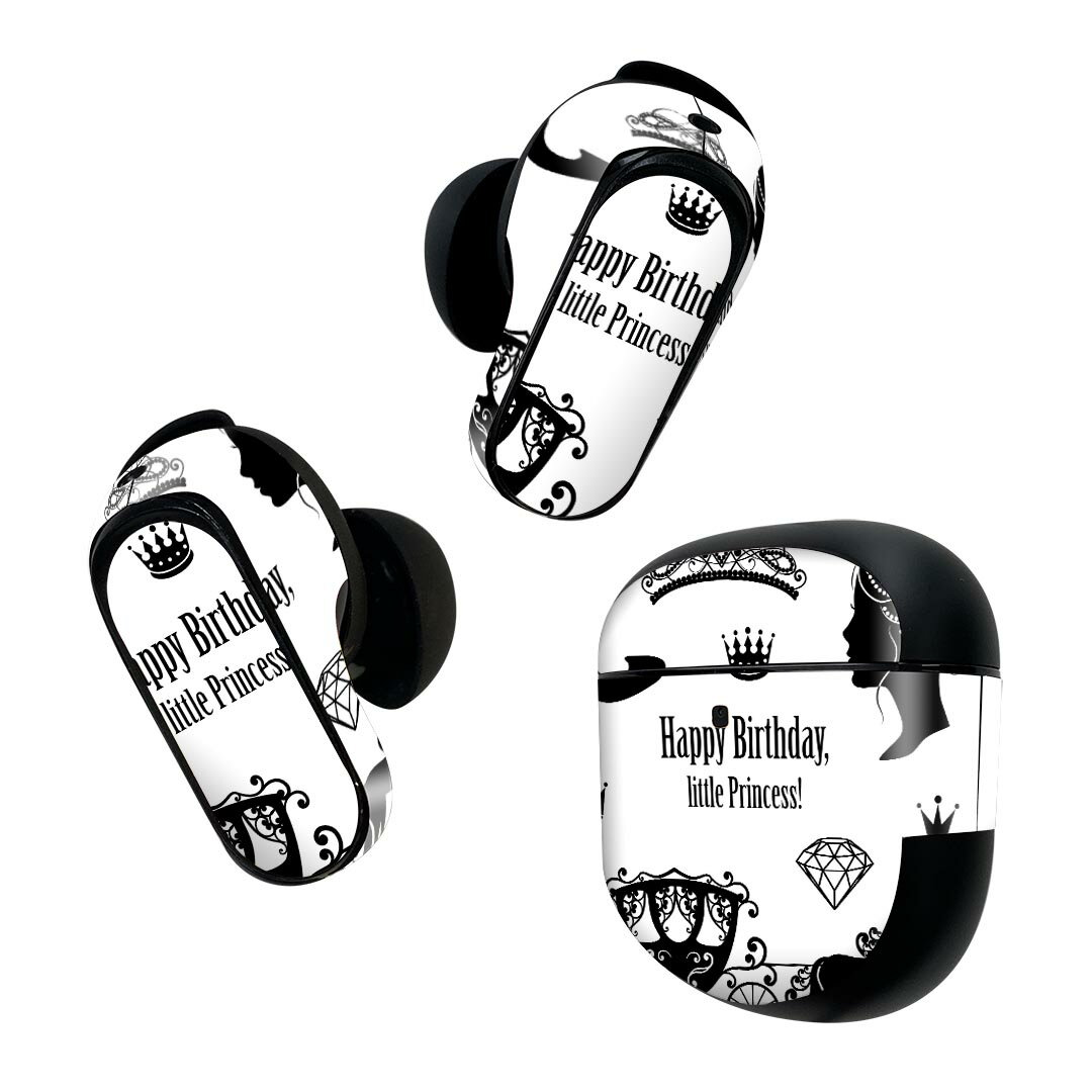 Bose QuietComfort Earbuds II 用 スキンシール ボーズ イヤバッズ2 用　ステッカー　本体3セット ケース1セット 保護 フィルム デコ 誕生日　姫　モノトーン 013244