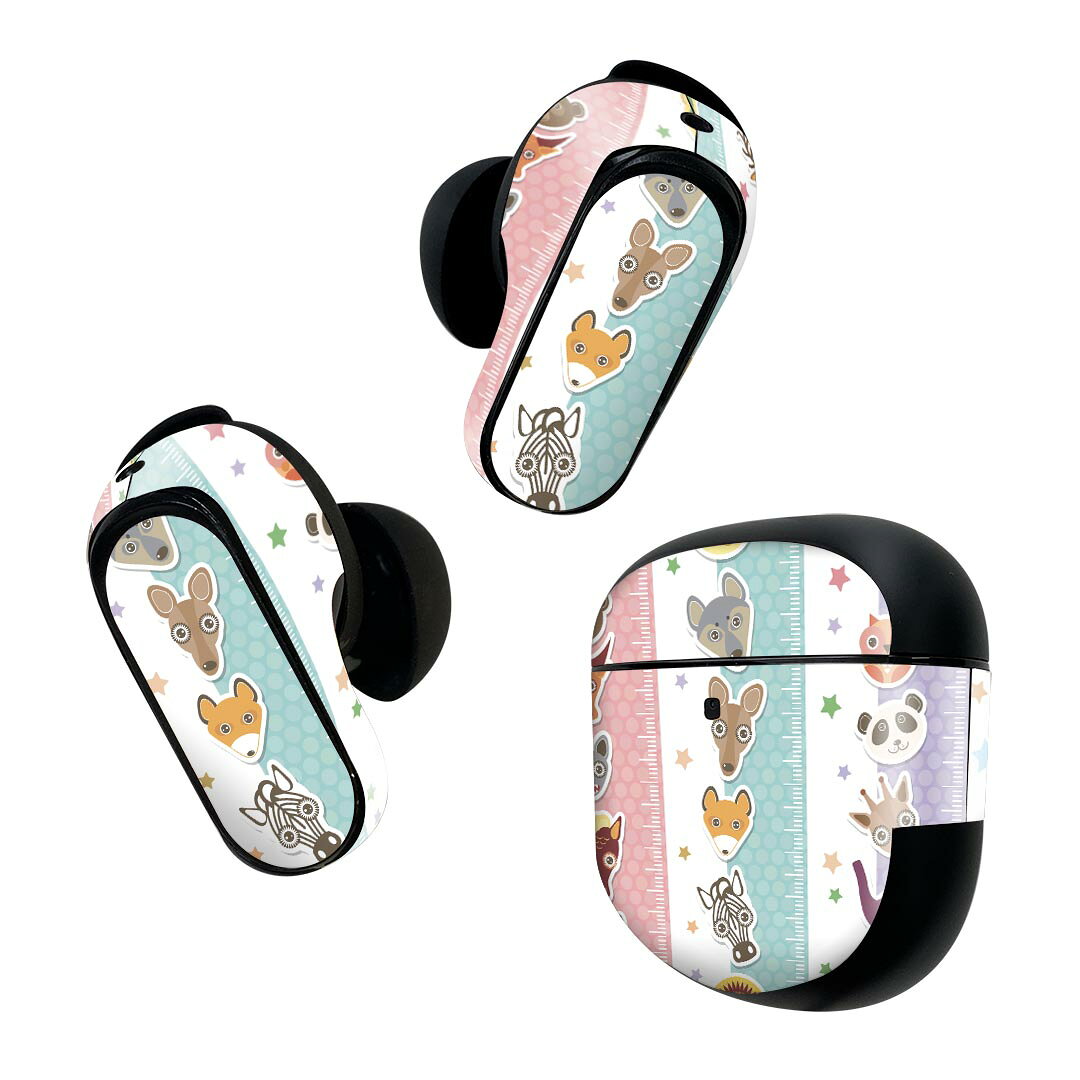 製品名 Bose QuietComfort Earbuds II 専用デザインスキンシール セット内容 Bose QuietComfort Earbuds II 専用シール　イヤホン（左右）3枚、充電ケース用シール 1枚AirPods第3世代専用です。第1?2世代、Proシリーズには対応していません。 商品特徴 再剥離性シートを素材に採用し、細かな位置調整がしやすく貼り直しが容易です。また、エアフリーでもありますので気泡が簡単に逃げるので、キレイに貼ることができます。専用の業務プリンターを使い、商品画像と遜色のない美しい印刷仕上がり。 注意事項 画像はサンプルですので、ご覧の環境によっては多少色味に違いを感じる場合がございます。 イメージと違った、モニターと色味が異なるという理由での交換や返金はご対応出来かねます。スキンシールのみの販売で、機器本体や充電ケース本体は付属しません。シワができた場合、ドライヤーなどで軽く温め、外側に向けてシワを伸ばすように貼ってください。初回貼付時の位置調整や貼り直しは可能ですが、しっかりと押し付けて接着させた後の再剥離、再利用は保証しておりません。また接着部に油分や汚れが付着しますと角の部分は剥がれやすくなりますので、貼付時はあまり触れないようにご注意ください。無地のセミグロスシートにデザインをプリントした商品で、デコなどの加工はございません。 凹凸や光沢があるように見えたり布地や金属を素材にしたように見える商品もありますが、デザインの図版によるものです。印刷時に微妙な画像のズレが生じる場合がございます。ご注文後に1点1点制作する受注生産品の為、不良品以外のご返品や交換は固くお断りします。 商品発送 完全受注生産のハンドメイド商品となりますので、既製品と比べて発送までお時間を頂いています。 基本的に決済確認後2~3営業日、最大で10営業日での発送となります。繁忙期や休業日明けの場合はさらに時間がかかる場合があります。 その際には別途メールにてご連絡致します。メール便の場合、発送日から到着までに2?4日ほどかかる場合が多く、紛失などの保障もご対応できかねます。あらかじめご了承下さい。