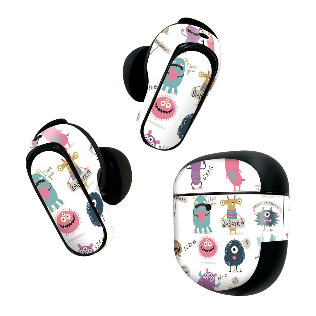 Bose QuietComfort Earbuds II 用 スキンシール ボーズ イヤバッズ2 用　ステッカー　本体3セット ケース1セット 保護 フィルム デコ おばけ　モンスター　イラスト 013257