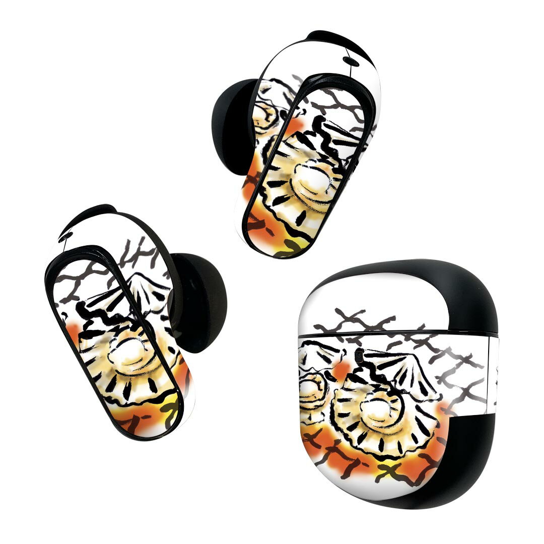 Bose QuietComfort Earbuds II 用 スキンシール ボーズ イヤバッズ2 用　ステッカー　本体3セット ケース1セット 保護 フィルム デコ 食べ物　絵　貝 013301