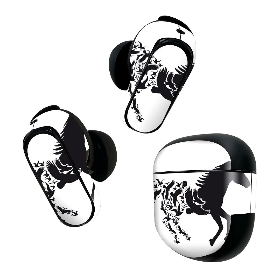 Bose QuietComfort Earbuds II 用 スキンシール ボーズ イヤバッズ2 用　ステッカー　本体3セット ケース1セット 保護 フィルム デコ 馬　シルエット　鳥 013313