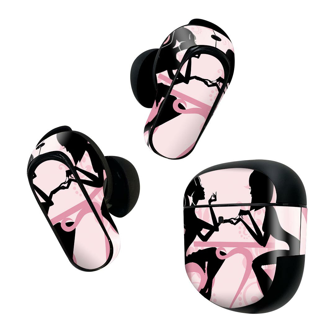 Bose QuietComfort Earbuds II 用 スキンシール ボーズ イヤバッズ2 用　ステッカー　本体3セット ケース1セット 保護 フィルム デコ シルエット　ピンク　女性 013337