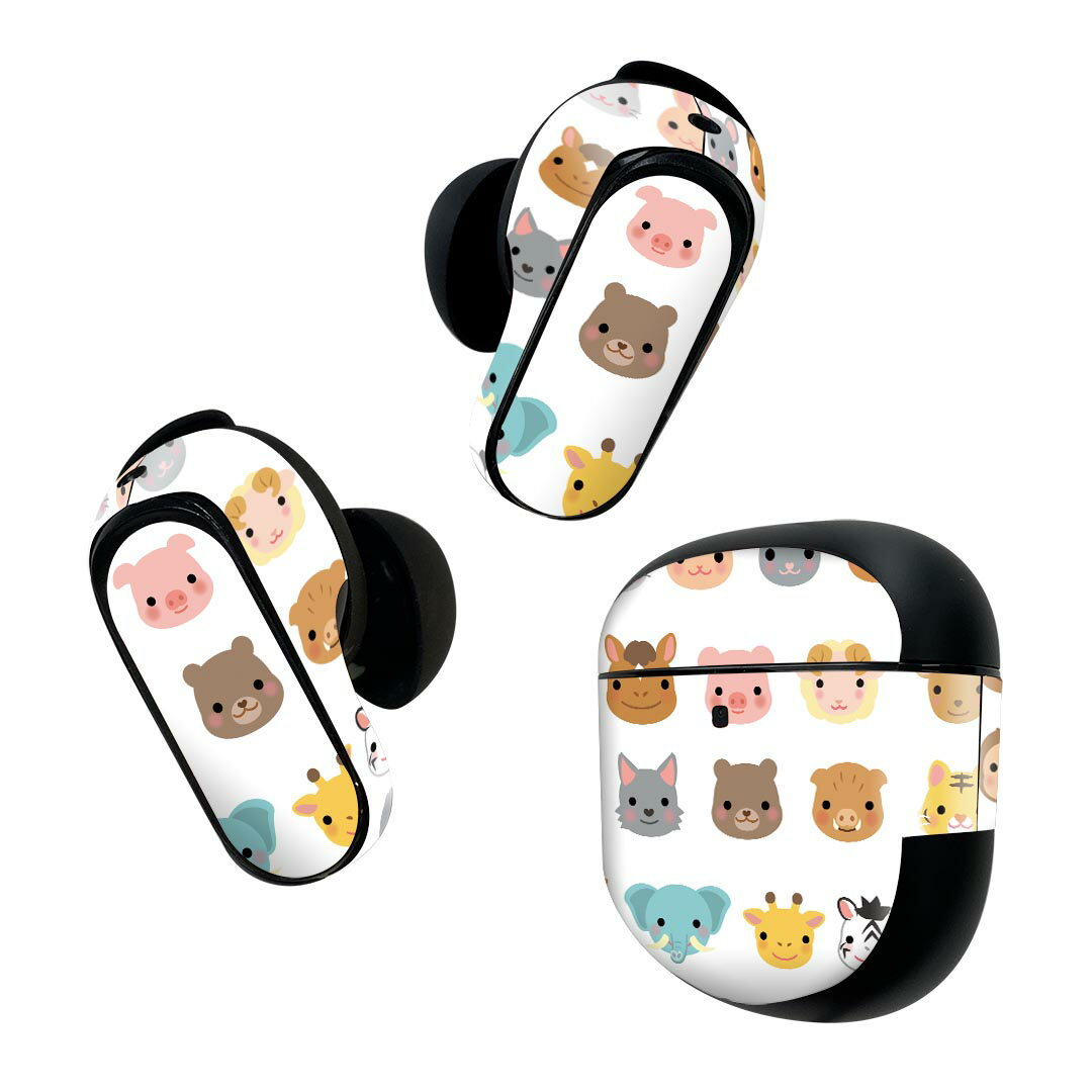 Bose QuietComfort Earbuds II 用 スキンシール ボーズ イヤバッズ2 用　ステッカー　本体3セット ケース1セット 保護 フィルム デコ 動物　イラスト　かわいい 013339