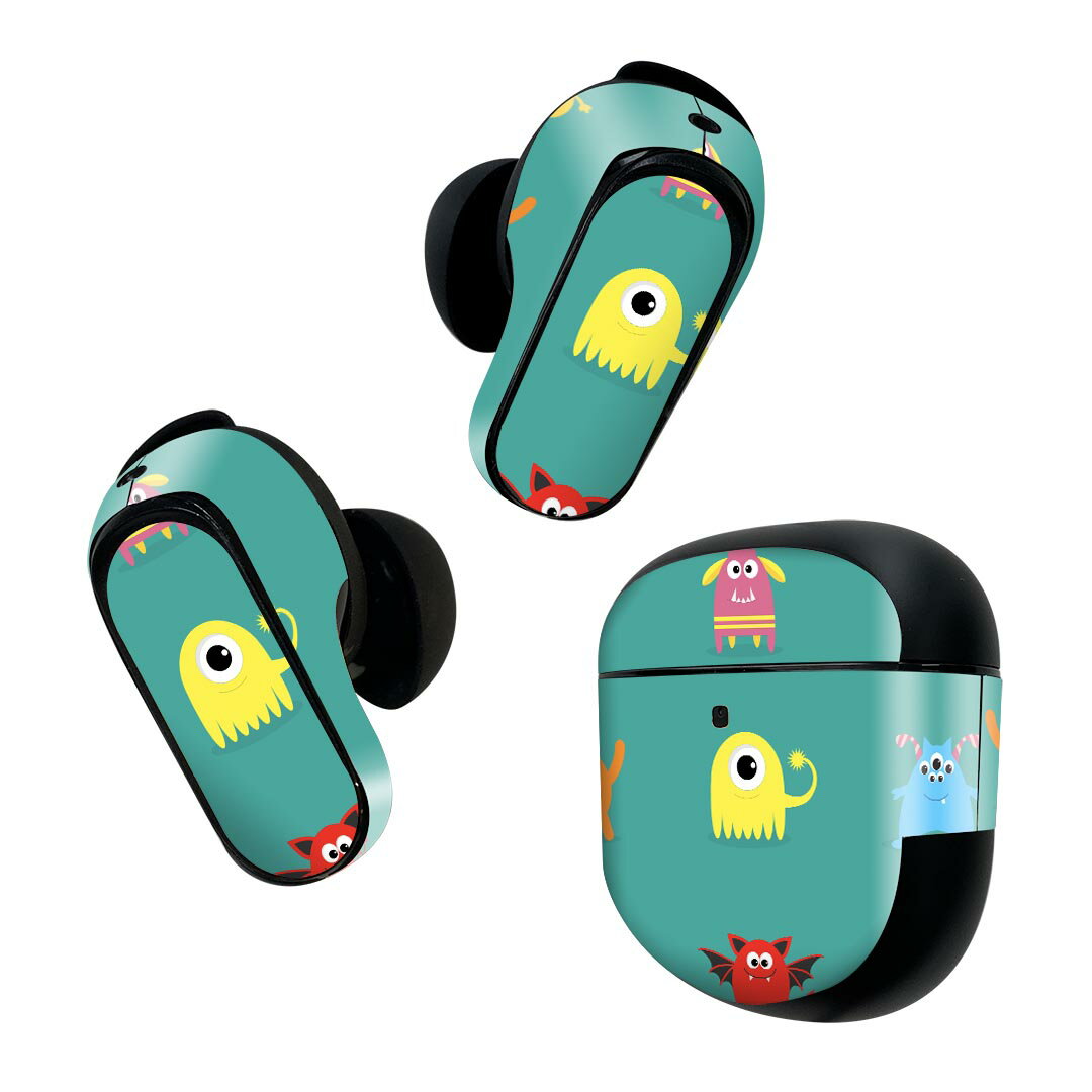 Bose QuietComfort Earbuds II 用 スキンシール ボーズ イヤバッズ2 用　ステッカー　本体3セット ケース1セット 保護 フィルム デコ おばけ　モンスター　イラスト 013455