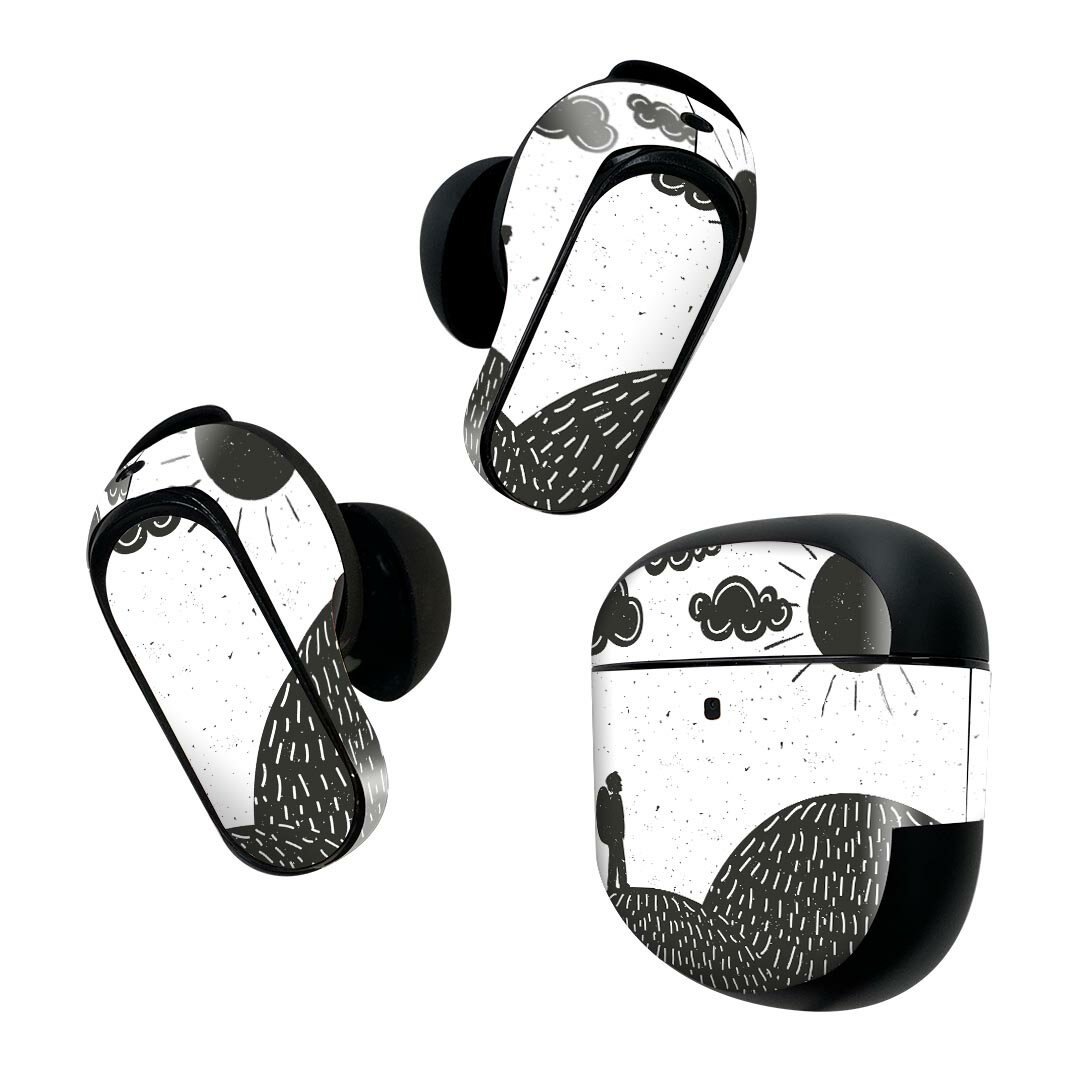 Bose QuietComfort Earbuds II 用 スキンシール ボーズ イヤバッズ2 用　ステッカー　本体3セット ケース1セット 保護 フィルム デコ 山　マウンテン　人 013507