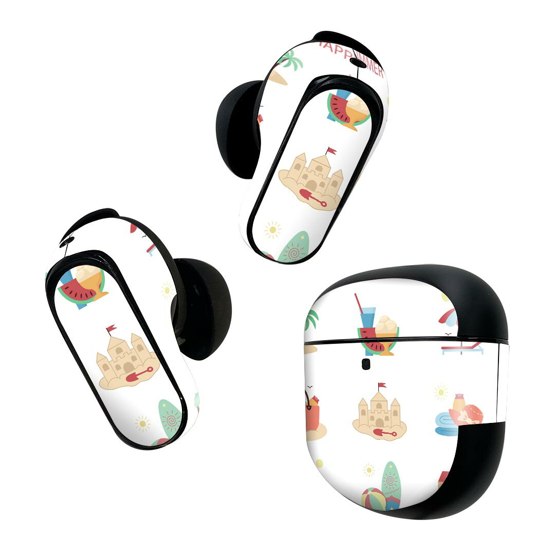 Bose QuietComfort Earbuds II 用 スキンシール ボーズ イヤバッズ2 用　ステッカー　本体3セット ケース1セット 保護 フィルム デコ 夏　海　ヤシの木 013758