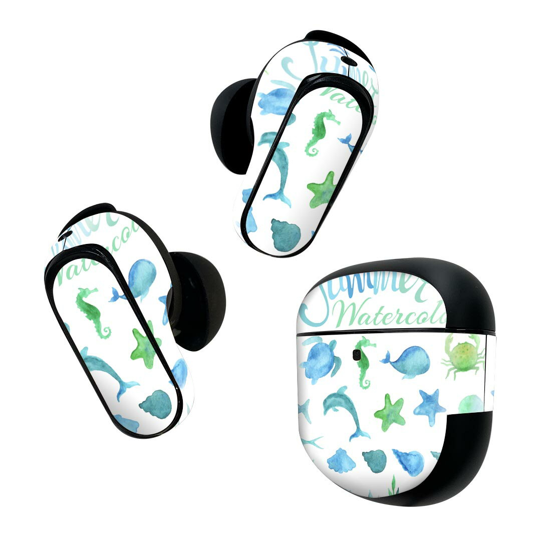 Bose QuietComfort Earbuds II 用 スキンシール ボーズ イヤバッズ2 用　ステッカー　本体3セット ケース1セット 保護 フィルム デコ 海　夏　魚 013976