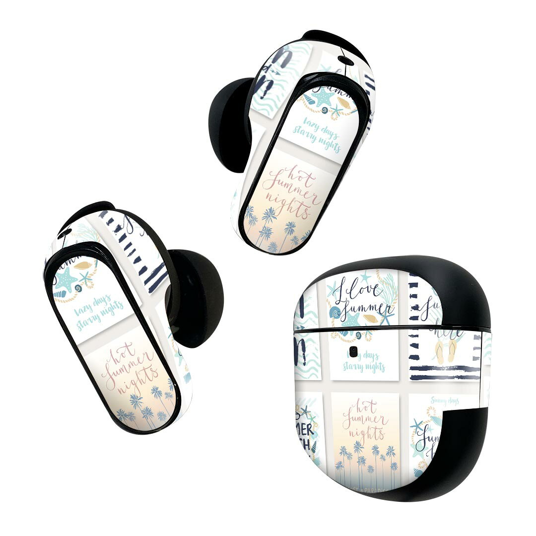 製品名 Bose QuietComfort Earbuds II 専用デザインスキンシール セット内容 Bose QuietComfort Earbuds II 専用シール　イヤホン（左右）3枚、充電ケース用シール 1枚AirPods第3世代専用です。第1?2世代、Proシリーズには対応していません。 商品特徴 再剥離性シートを素材に採用し、細かな位置調整がしやすく貼り直しが容易です。また、エアフリーでもありますので気泡が簡単に逃げるので、キレイに貼ることができます。専用の業務プリンターを使い、商品画像と遜色のない美しい印刷仕上がり。 注意事項 画像はサンプルですので、ご覧の環境によっては多少色味に違いを感じる場合がございます。 イメージと違った、モニターと色味が異なるという理由での交換や返金はご対応出来かねます。スキンシールのみの販売で、機器本体や充電ケース本体は付属しません。シワができた場合、ドライヤーなどで軽く温め、外側に向けてシワを伸ばすように貼ってください。初回貼付時の位置調整や貼り直しは可能ですが、しっかりと押し付けて接着させた後の再剥離、再利用は保証しておりません。また接着部に油分や汚れが付着しますと角の部分は剥がれやすくなりますので、貼付時はあまり触れないようにご注意ください。無地のセミグロスシートにデザインをプリントした商品で、デコなどの加工はございません。 凹凸や光沢があるように見えたり布地や金属を素材にしたように見える商品もありますが、デザインの図版によるものです。印刷時に微妙な画像のズレが生じる場合がございます。ご注文後に1点1点制作する受注生産品の為、不良品以外のご返品や交換は固くお断りします。 商品発送 完全受注生産のハンドメイド商品となりますので、既製品と比べて発送までお時間を頂いています。 基本的に決済確認後2~3営業日、最大で10営業日での発送となります。繁忙期や休業日明けの場合はさらに時間がかかる場合があります。 その際には別途メールにてご連絡致します。メール便の場合、発送日から到着までに2?4日ほどかかる場合が多く、紛失などの保障もご対応できかねます。あらかじめご了承下さい。