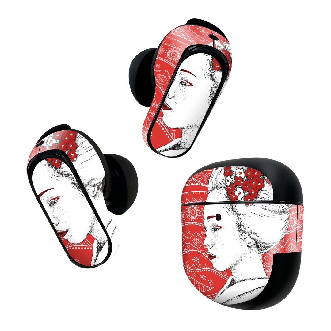 製品名 Bose QuietComfort Earbuds II 専用デザインスキンシール セット内容 Bose QuietComfort Earbuds II 専用シール　イヤホン（左右）3枚、充電ケース用シール 1枚AirPods第3世代専用です。第1?2世代、Proシリーズには対応していません。 商品特徴 再剥離性シートを素材に採用し、細かな位置調整がしやすく貼り直しが容易です。また、エアフリーでもありますので気泡が簡単に逃げるので、キレイに貼ることができます。専用の業務プリンターを使い、商品画像と遜色のない美しい印刷仕上がり。 注意事項 画像はサンプルですので、ご覧の環境によっては多少色味に違いを感じる場合がございます。 イメージと違った、モニターと色味が異なるという理由での交換や返金はご対応出来かねます。スキンシールのみの販売で、機器本体や充電ケース本体は付属しません。シワができた場合、ドライヤーなどで軽く温め、外側に向けてシワを伸ばすように貼ってください。初回貼付時の位置調整や貼り直しは可能ですが、しっかりと押し付けて接着させた後の再剥離、再利用は保証しておりません。また接着部に油分や汚れが付着しますと角の部分は剥がれやすくなりますので、貼付時はあまり触れないようにご注意ください。無地のセミグロスシートにデザインをプリントした商品で、デコなどの加工はございません。 凹凸や光沢があるように見えたり布地や金属を素材にしたように見える商品もありますが、デザインの図版によるものです。印刷時に微妙な画像のズレが生じる場合がございます。ご注文後に1点1点制作する受注生産品の為、不良品以外のご返品や交換は固くお断りします。 商品発送 完全受注生産のハンドメイド商品となりますので、既製品と比べて発送までお時間を頂いています。 基本的に決済確認後2~3営業日、最大で10営業日での発送となります。繁忙期や休業日明けの場合はさらに時間がかかる場合があります。 その際には別途メールにてご連絡致します。メール便の場合、発送日から到着までに2?4日ほどかかる場合が多く、紛失などの保障もご対応できかねます。あらかじめご了承下さい。