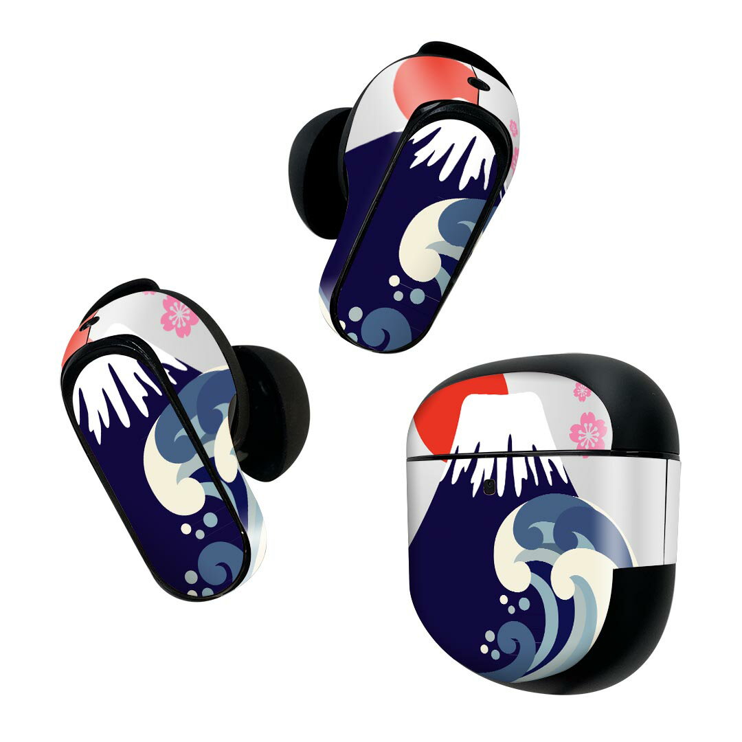 Bose QuietComfort Earbuds II 用 スキンシール ボーズ イヤバッズ2 用　ステッカー　本体3セット ケース1セット 保護 フィルム デコ 富士山　和柄　桜 014182