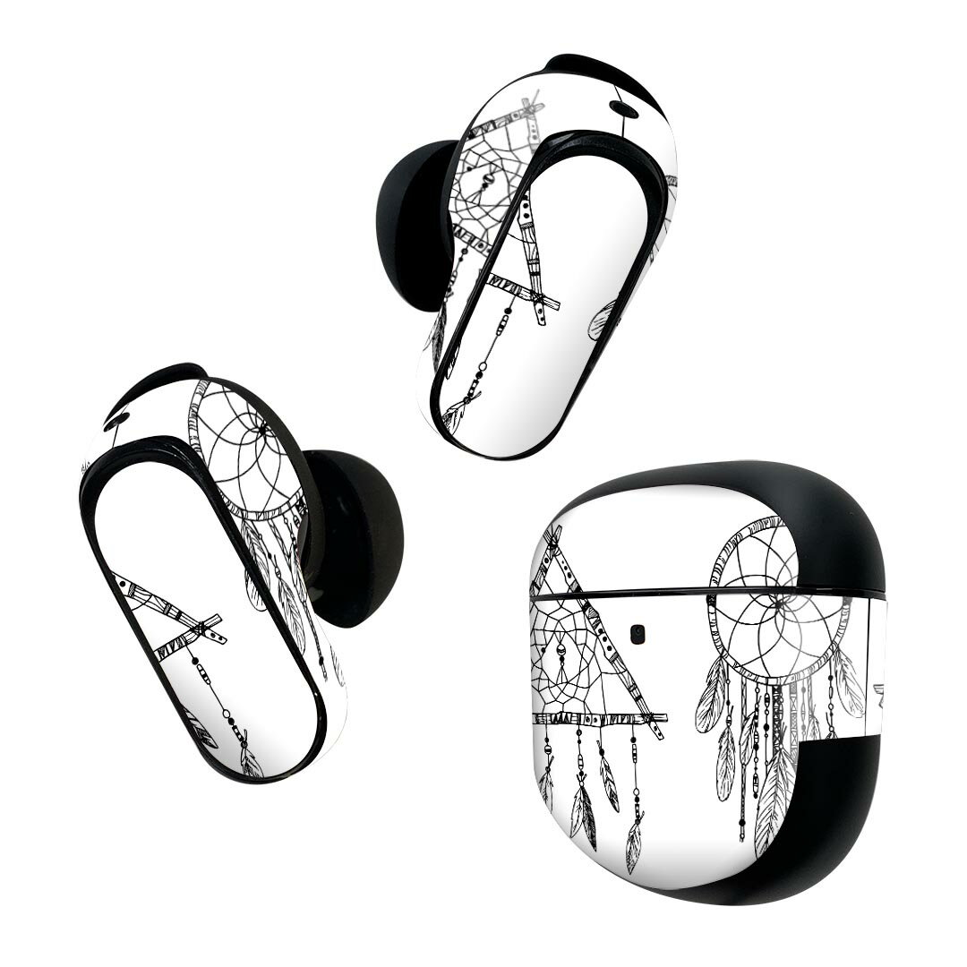 Bose QuietComfort Earbuds II 用 スキンシール ボーズ イヤバッズ2 用　ステッカー　本体3セット ケース1セット 保護 フィルム デコ ドリームキャッチャー　羽根 014251