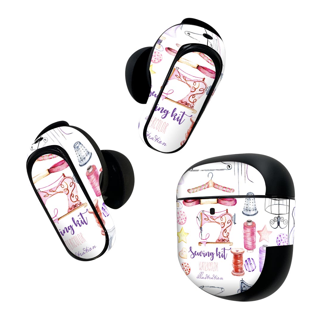 Bose QuietComfort Earbuds II 用 スキンシール ボーズ イヤバッズ2 用　ステッカー　本体3セット ケース1セット 保護 フィルム デコ ファッション　おしゃれ 014338