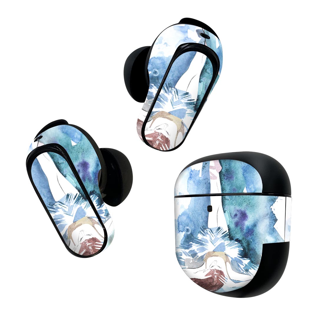 Bose QuietComfort Earbuds II 用 スキンシール ボーズ イヤバッズ2 用　ステッカー　本体3セット ケース1セット 保護 フィルム デコ 人物　バレエ　イラスト 014390