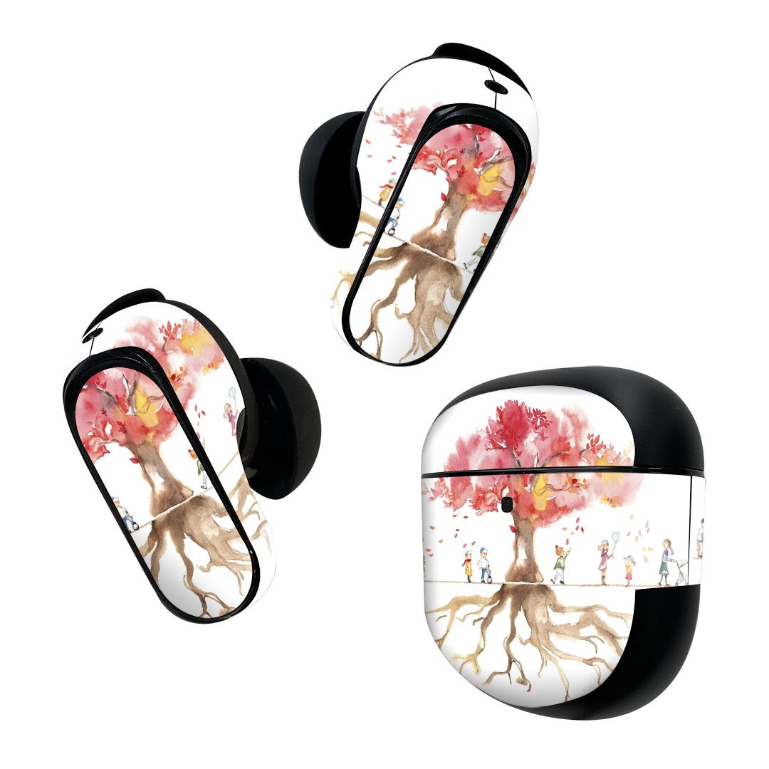 Bose QuietComfort Earbuds II 用 スキンシール ボーズ イヤバッズ2 用　ステッカー　本体3セット ケース1セット 保護 フィルム デコ 桜　花　花見 014397