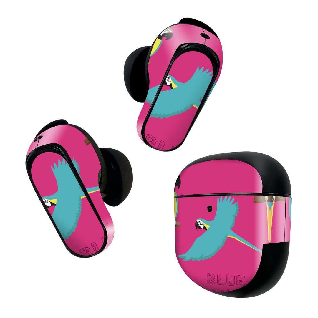 Bose QuietComfort Earbuds II 用 スキンシール ボーズ イヤバッズ2 用　ステッカー　本体3セット ケース1セット 保護 フィルム デコ 鳥　インコ　動物 014409