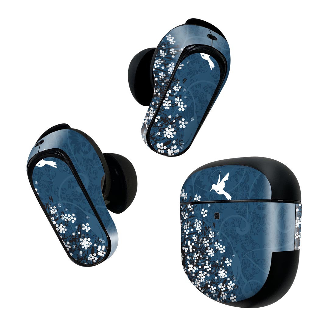 Bose QuietComfort Earbuds II 用 スキンシール ボーズ イヤバッズ2 用　ステッカー　本体3セット ケース1セット 保護 フィルム デコ 花　鳥　 014440