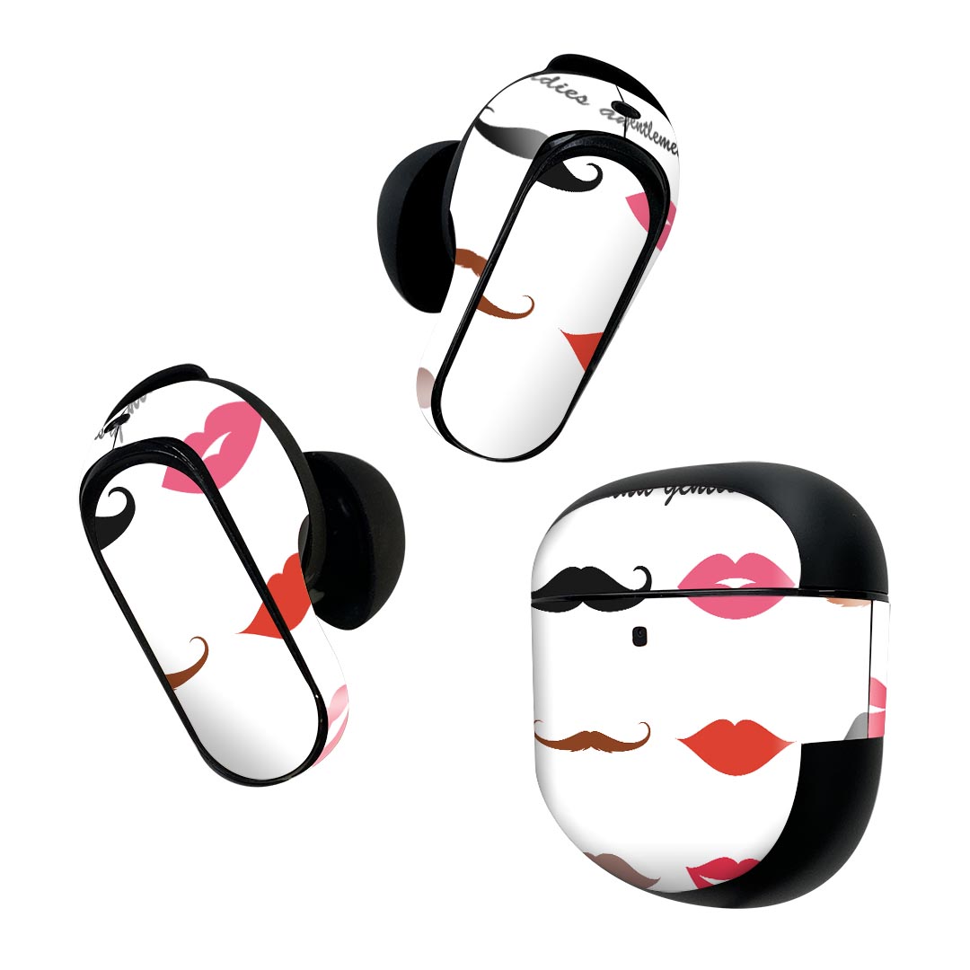 Bose QuietComfort Earbuds II 用 スキンシール ボーズ イヤバッズ2 用　ステッカー　本体3セット ケース1セット 保護 フィルム デコ くちびる　髭 014521