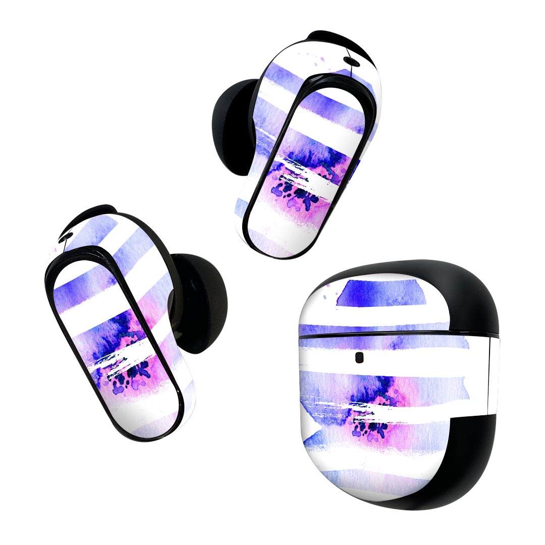 Bose QuietComfort Earbuds II 用 スキンシール ボーズ イヤバッズ2 用　ステッカー　本体3セット ケース1セット 保護 フィルム デコ 紫　グラデーション 014538
