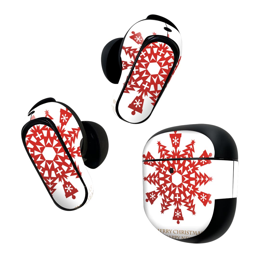 Bose QuietComfort Earbuds II 用 スキンシール ボーズ イヤバッズ2 用　ステッカー　本体3セット ケース1セット 保護 フィルム デコ 雪　結晶　クリスマス 014616