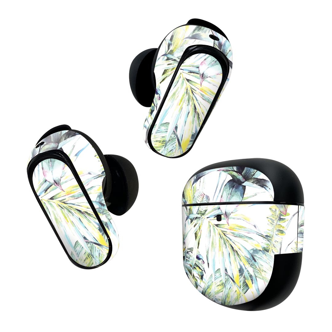 Power Supplies, Chargers - Bose QuietComfort Earbuds II 用 スキンシール ボーズ イヤバッズ2 用　ステッカー　本体3セット ケース1セット 保護 フィルム デコ リーフ　ボタニカル 014664