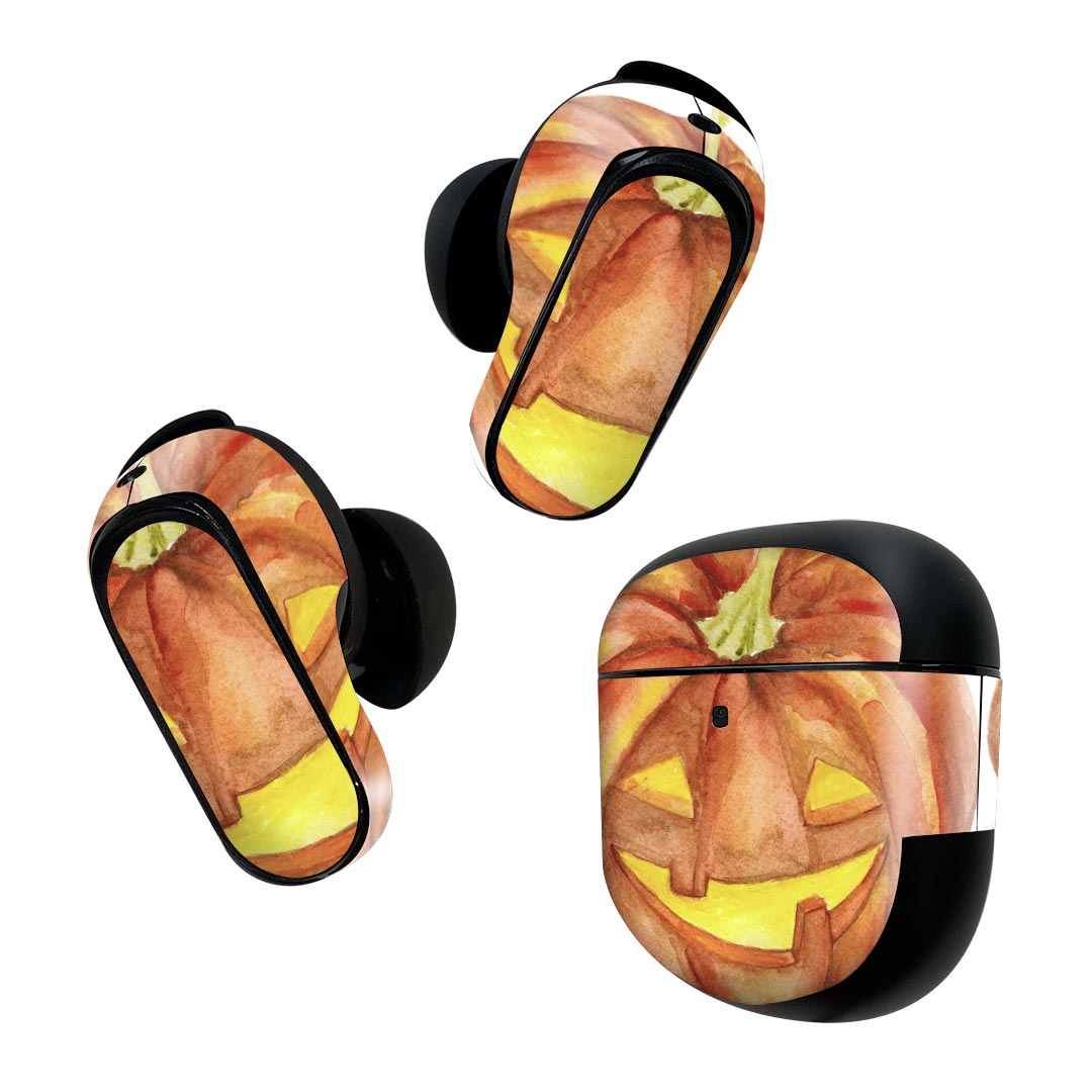 Bose QuietComfort Earbuds II 用 スキンシール ボーズ イヤバッズ2 用　ステッカー　本体3セット ケース1セット 保護 フィルム デコ ハロウィン　かぼちゃ 014714