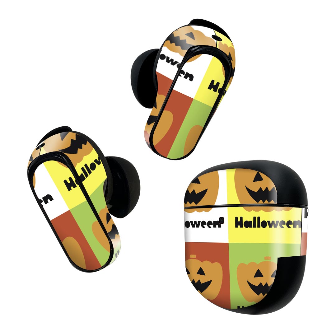 Bose QuietComfort Earbuds II 用 スキンシール ボーズ イヤバッズ2 用 ステッカー 本体3セット ケース1セット 保護 フィルム デコ ハロウィン かぼちゃ 014733
