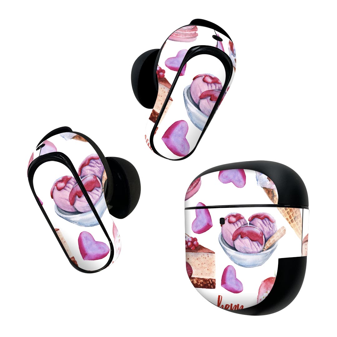 製品名 Bose QuietComfort Earbuds II 専用デザインスキンシール セット内容 Bose QuietComfort Earbuds II 専用シール　イヤホン（左右）3枚、充電ケース用シール 1枚AirPods第3世代専用です。第1?2世代、Proシリーズには対応していません。 商品特徴 再剥離性シートを素材に採用し、細かな位置調整がしやすく貼り直しが容易です。また、エアフリーでもありますので気泡が簡単に逃げるので、キレイに貼ることができます。専用の業務プリンターを使い、商品画像と遜色のない美しい印刷仕上がり。 注意事項 画像はサンプルですので、ご覧の環境によっては多少色味に違いを感じる場合がございます。 イメージと違った、モニターと色味が異なるという理由での交換や返金はご対応出来かねます。スキンシールのみの販売で、機器本体や充電ケース本体は付属しません。シワができた場合、ドライヤーなどで軽く温め、外側に向けてシワを伸ばすように貼ってください。初回貼付時の位置調整や貼り直しは可能ですが、しっかりと押し付けて接着させた後の再剥離、再利用は保証しておりません。また接着部に油分や汚れが付着しますと角の部分は剥がれやすくなりますので、貼付時はあまり触れないようにご注意ください。無地のセミグロスシートにデザインをプリントした商品で、デコなどの加工はございません。 凹凸や光沢があるように見えたり布地や金属を素材にしたように見える商品もありますが、デザインの図版によるものです。印刷時に微妙な画像のズレが生じる場合がございます。ご注文後に1点1点制作する受注生産品の為、不良品以外のご返品や交換は固くお断りします。 商品発送 完全受注生産のハンドメイド商品となりますので、既製品と比べて発送までお時間を頂いています。 基本的に決済確認後2~3営業日、最大で10営業日での発送となります。繁忙期や休業日明けの場合はさらに時間がかかる場合があります。 その際には別途メールにてご連絡致します。メール便の場合、発送日から到着までに2?4日ほどかかる場合が多く、紛失などの保障もご対応できかねます。あらかじめご了承下さい。